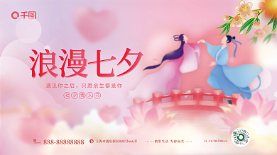 简约小清新遇见你之后咨询热线七夕节日展板