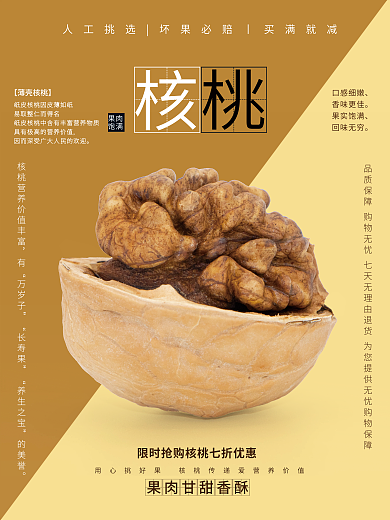 简约核桃万岁子长寿果销售海报