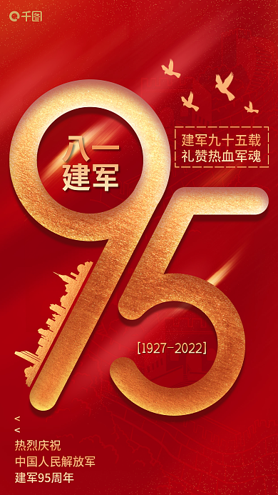 红色八一建军节八一建军祝福手机海报