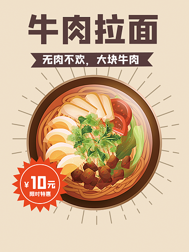 拉面店牛肉拉面限时特惠美食促销海报