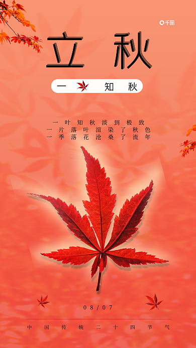 立秋枫叶0807立秋手机海报