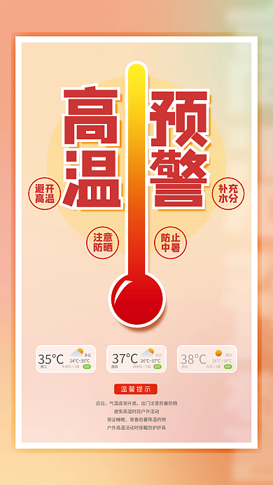 简约高温预警高温温馨提示预防中暑海报