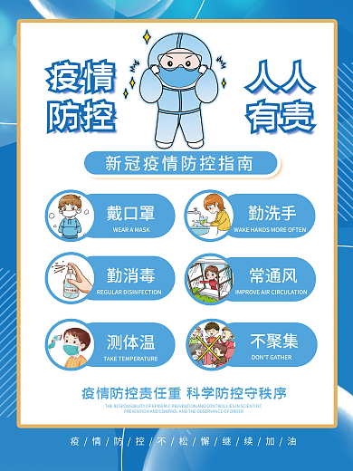 蓝色疫情防控人人有责防疫指南宣传海报