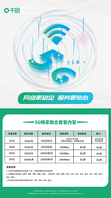 简约互联网光纤新升级129元套餐光纤宽带商业海报