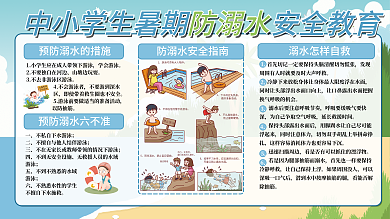 中小学生暑期学会游泳山塘边玩耍学校宣传栏