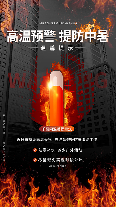 简约高温4030温馨提示预防中暑宣传海报