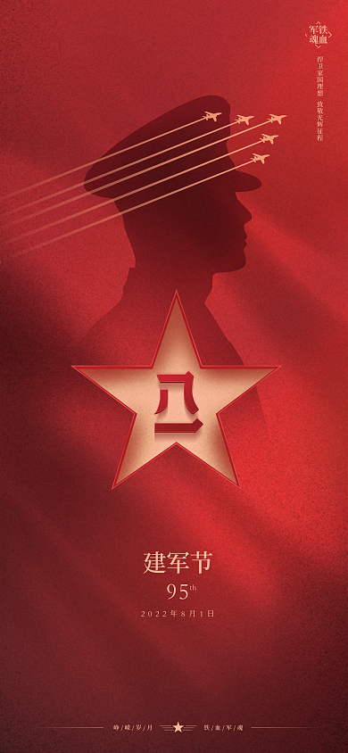 简约质感95th军旅八一建军节手机海报