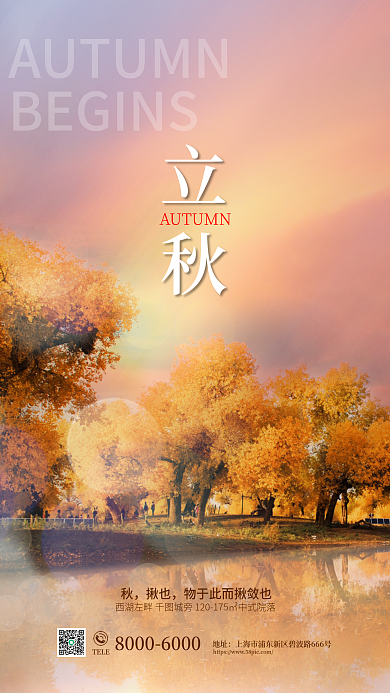 简约创意立秋揪也节气海报