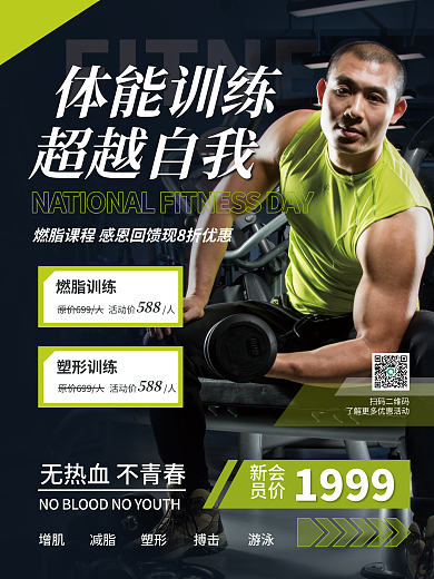 健身房课程体能训练超越自我燃脂塑形平面海报
