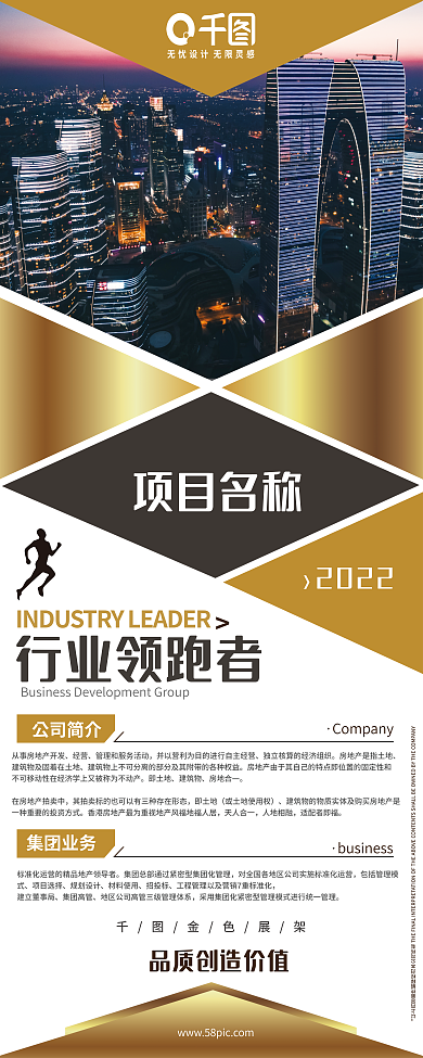 金色大气项目名称行业领跑者展架