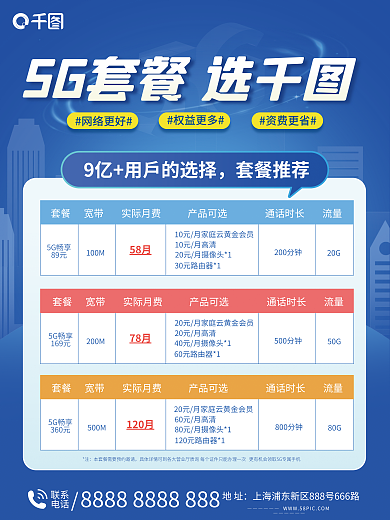 5g套餐网络更好权益更多海报