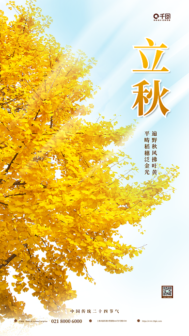 简约摄影图立秋tel节气节日宣传海报