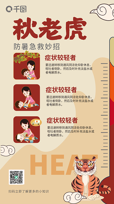 中国风秋老虎末伏防暑急救常识海报