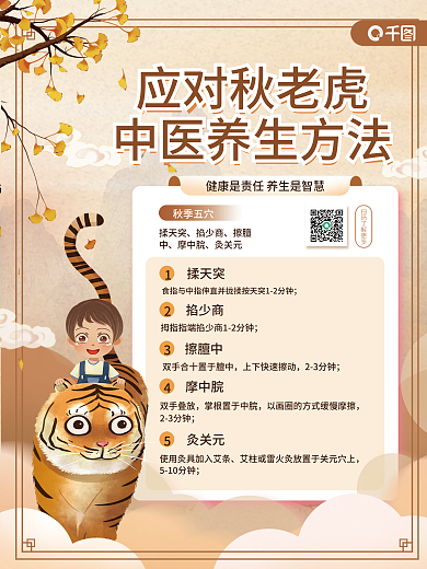 应对秋老虎秋季五穴510分钟养生方法宣传海报