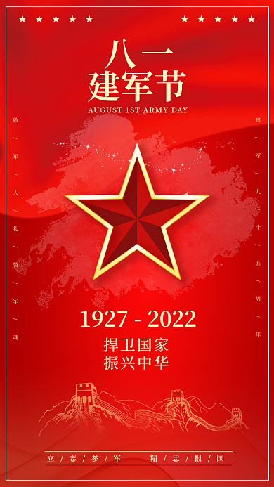 81八一建军节建军节捍卫国家95周年宣传海报