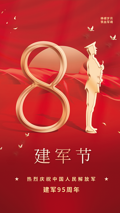 八一建军节红色峥嵘岁月铁血军魂宣传军人海报
