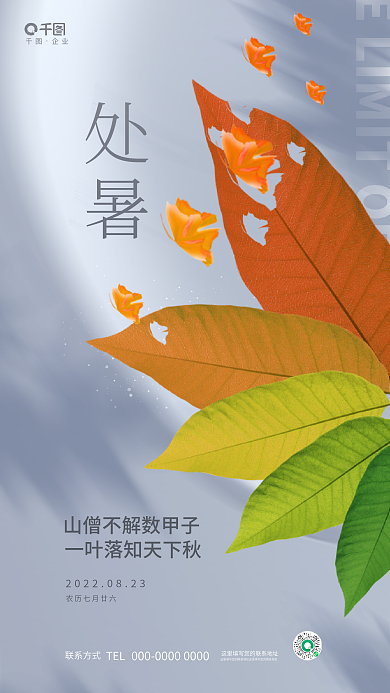 创意简约TEL联系方式节气节日落叶摄影图海报