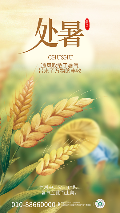 插画农忙传统节气七月中处暑节气海报