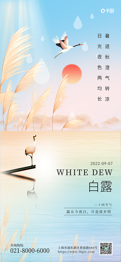 白露节气小清新扁平风手机海报