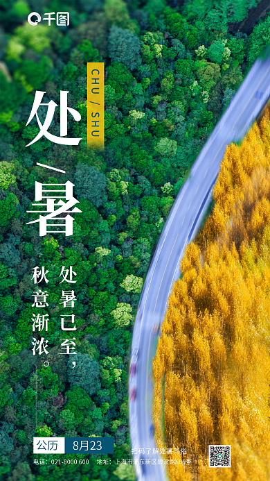 处暑节气夏秋交替森林航拍摄影图节日海报