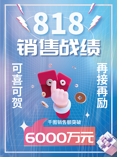 简约创意818销售战绩年中喜报战报业绩海报