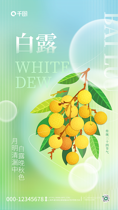 简约弥散白露白露晚秋色白露节气祝福海报