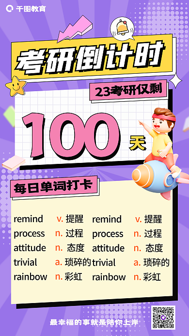 教育机构考研倒计时每日单词课程促销海报