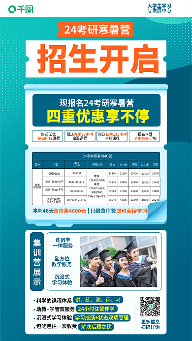 考研集训营种大学生学习手机海报