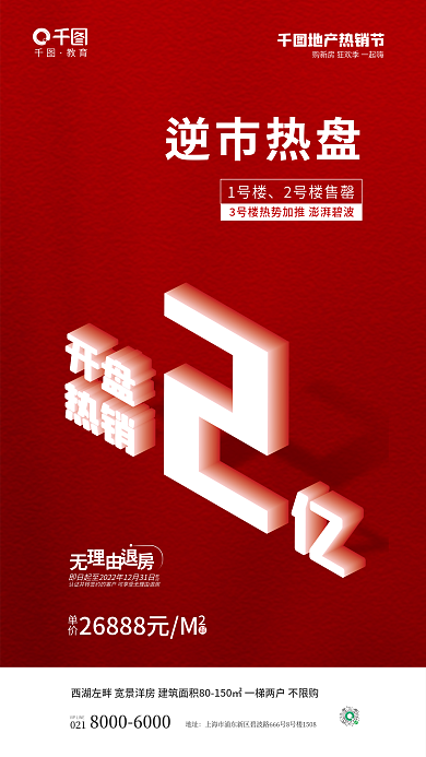 简约风逆市热盘1号楼推立体字效果地产海报