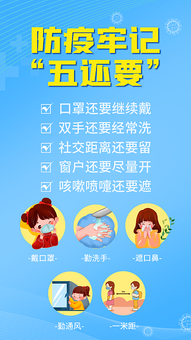 简约风戴口罩勤洗手防疫牢记五还要公益海报