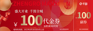 红色盛大使用有效期副券开业优惠券