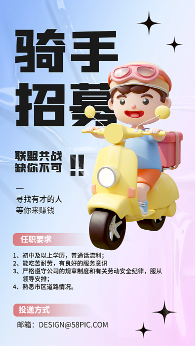 简约外卖投递方式任职要求3d海报