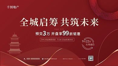 简约大气全城启筹地产楼盘热销销售背景板展板