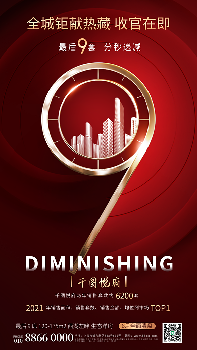 创意红金悦府年销售面积房地产清盘海报