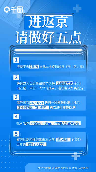 渐变简约进返京请做好五点进出市区防疫措施宣传海报