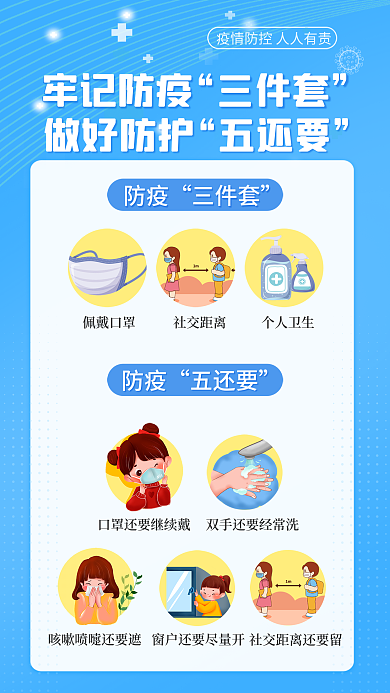 简约小清新牢记防疫三件套三件套五还要政策海报