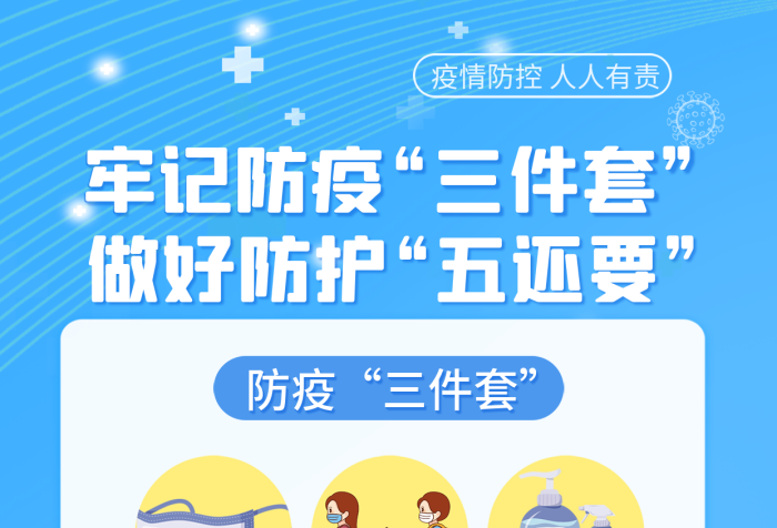 简约小清新牢记防疫三件套三件套五还要政策海报