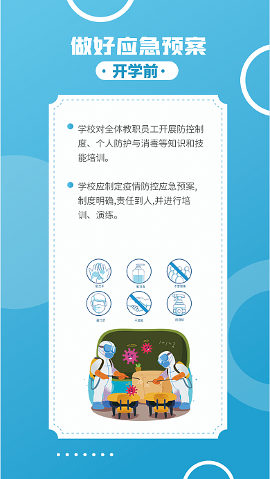 蓝色简约开学前学校如何防疫系列海报