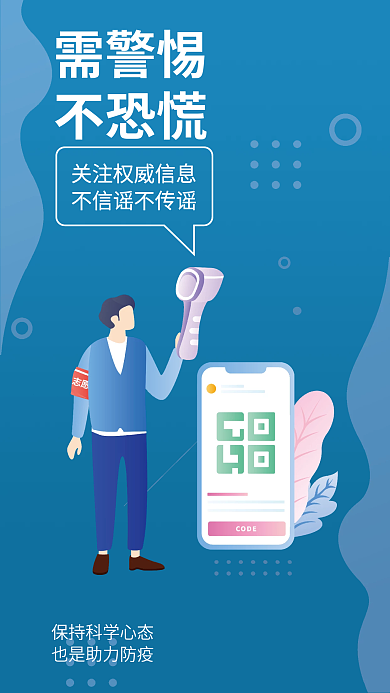 简约疫情需警惕不恐慌提醒安全系列医疗海报