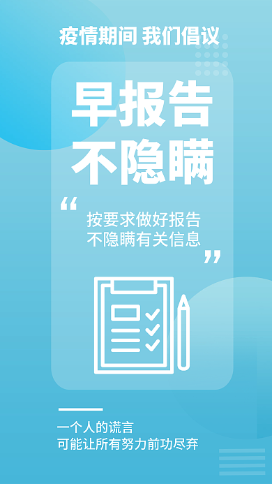 简约疫情早报告不隐瞒提醒安全系列医疗海报