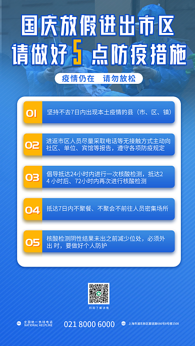 简约国庆单位宾馆等报告市区防疫措施疫情防控海报