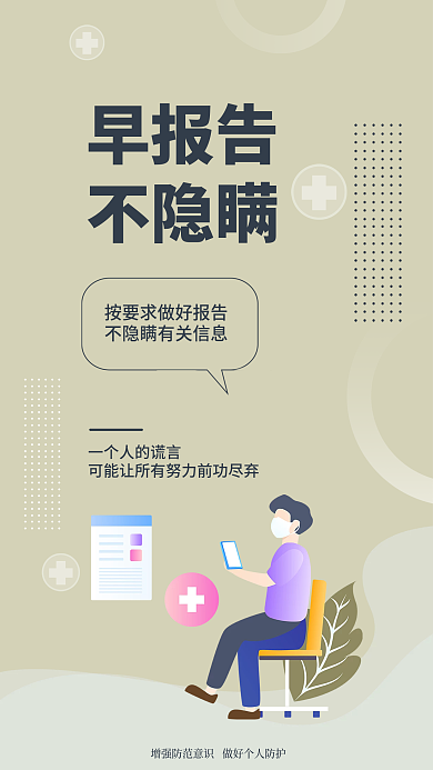 简约小清新早报告不隐瞒疫情提醒安全系列海报