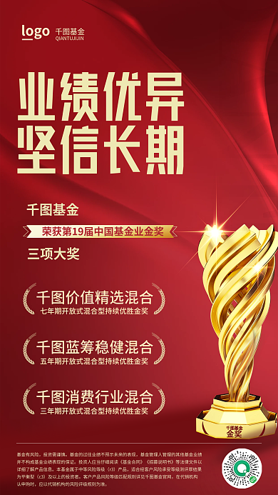 红色简约金奖基金荣获多项奖项展示海报