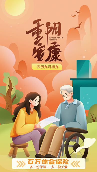 重阳节医疗多一份保障多一份关爱借势海报