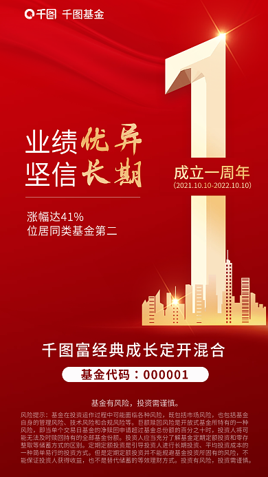 红色基金公司成立周年庆新基金发售宣传海报
