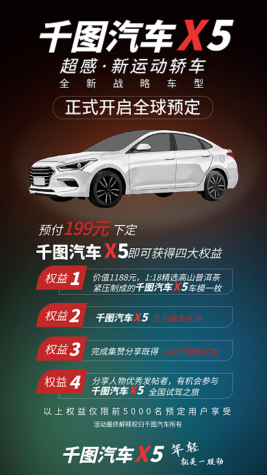 创意简约超感新运动轿车宣传手机海报