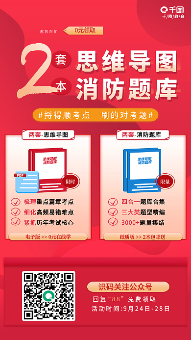 简约风思维导图消防题库工程师思维导图消防题库海报