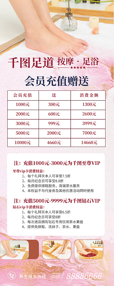 足疗店咨询热线8888套餐介绍易拉宝
