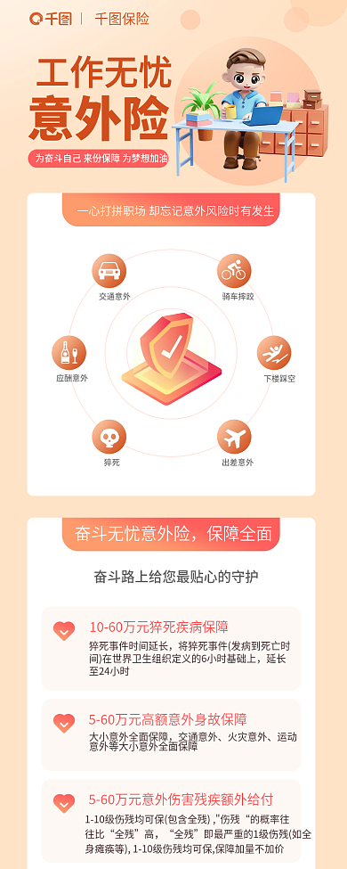 工作保障工作无忧意外险保险长图海报