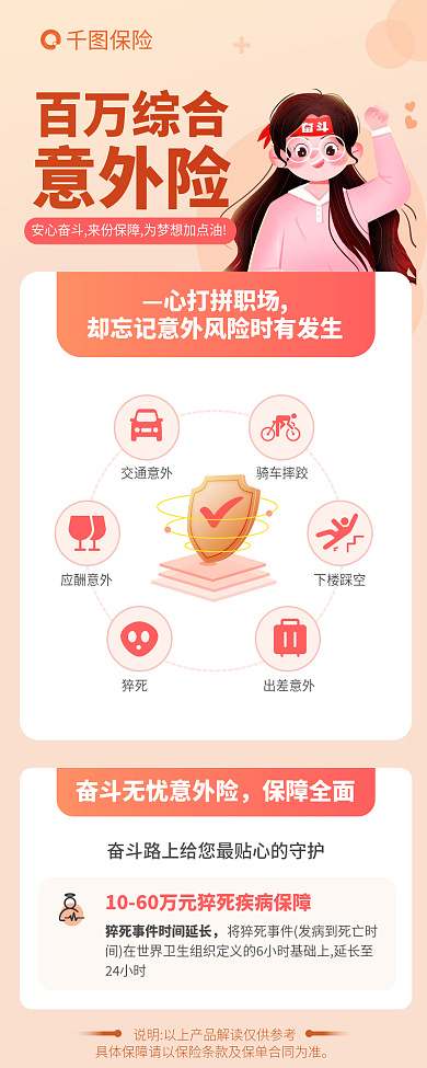 金融理财保险心打拼职场保障意外险信息长图宣传